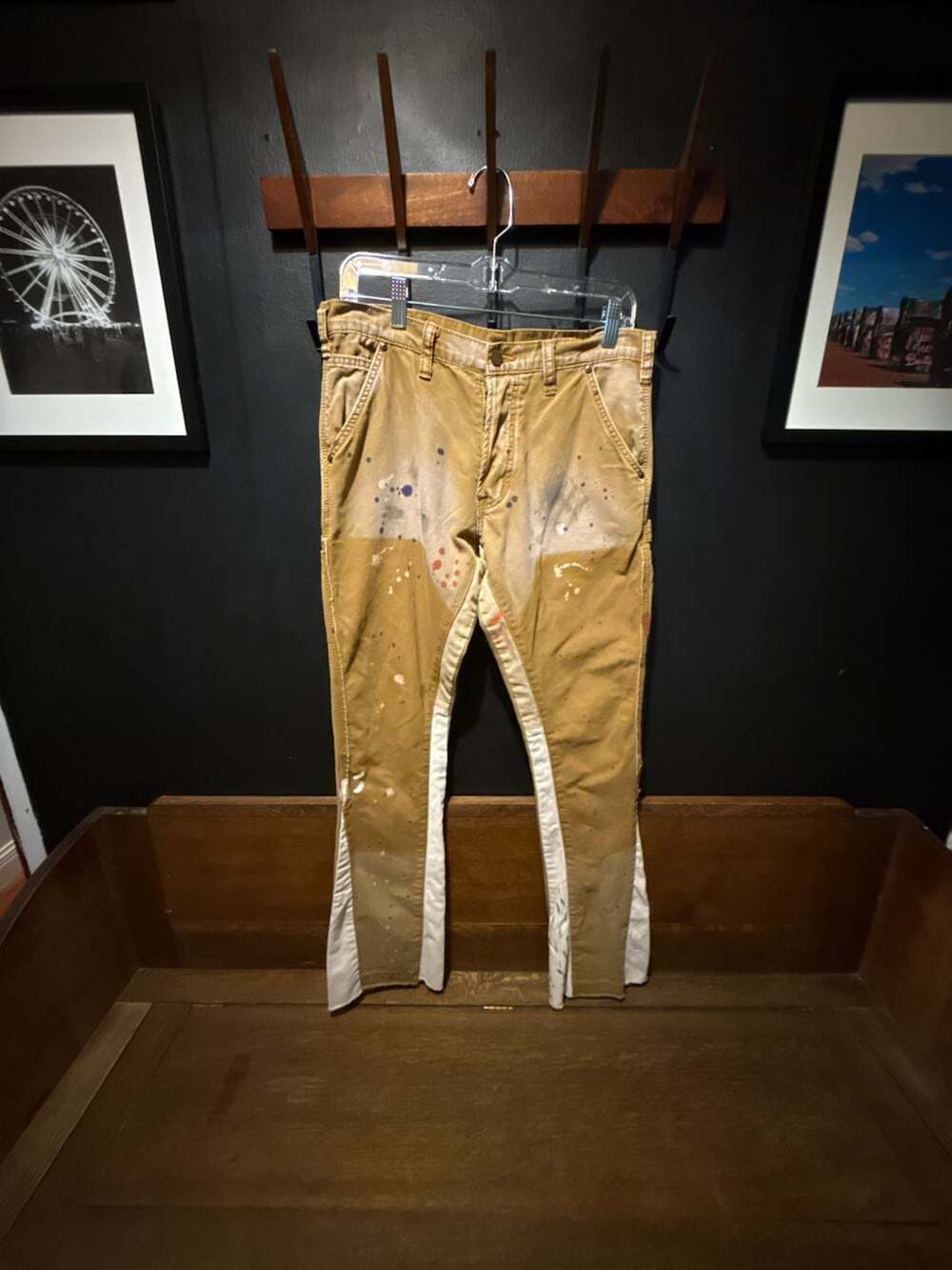 mnml Paint Splatter Flared Cargo Pants Size 29 Brown